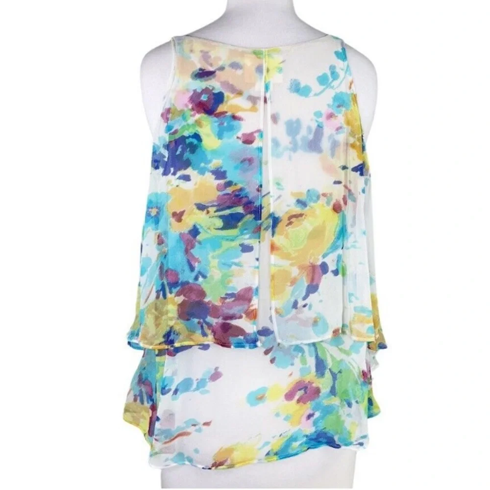 Anthro Maeve 100% Silk Watercolor Floral Cold Shoulder Tank Blouse Top - Picture 9 of 12